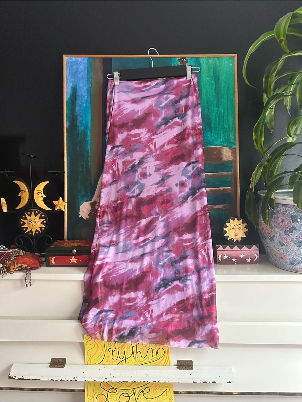 My Sister’s Closet Pink Abstract Mesh Maxi Skirt Y2K Whimsigoth Floral XS/S
